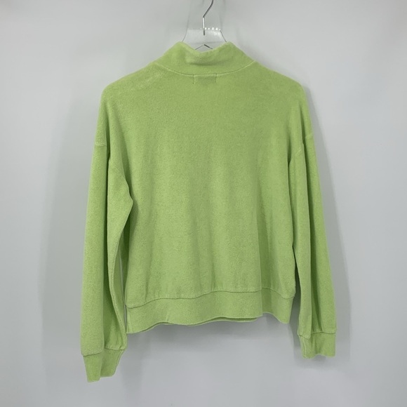 Monrow half zip terry cloth pull-over top shirt lemon lime green quarter Small - Picture 4 of 5